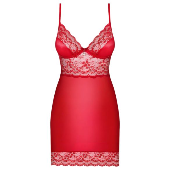 Obsessive Lovica - babydoll in pizzo con perizoma - rosso - 2XL