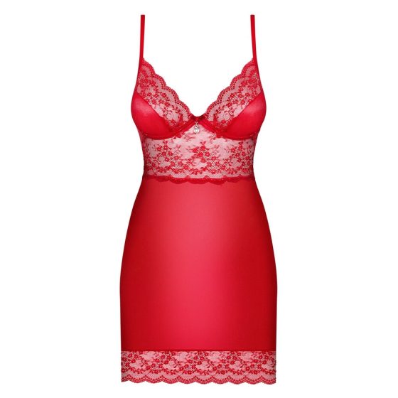 Camicia da notte sexy con pizzo e perizoma Lovica in rosso - Obsessive - 2XL