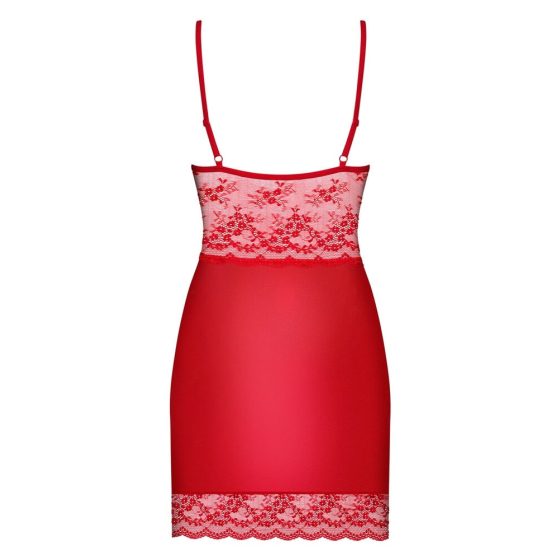Camicia da notte sexy con pizzo e perizoma Lovica in rosso - Obsessive - 2XL