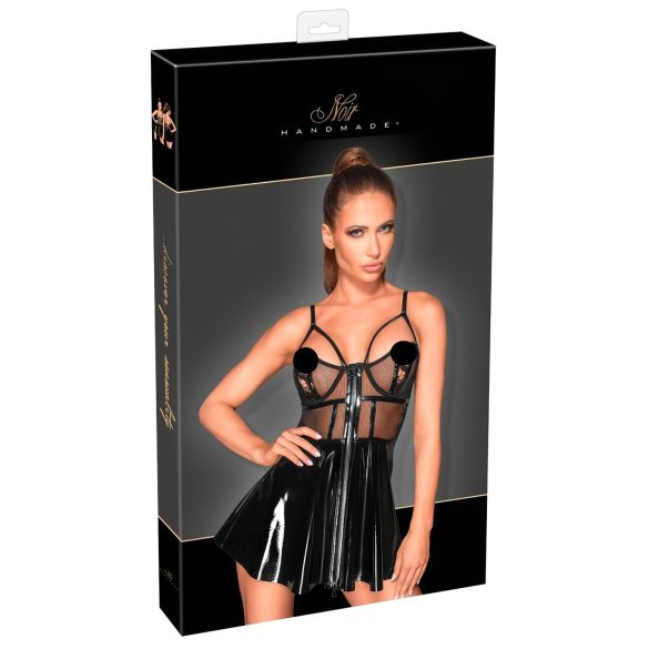 Noir - abito in vernice con inserti a rete (nero) - XL