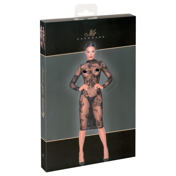 Noir - vestito trasparente a fiori, manica lunga (nero)