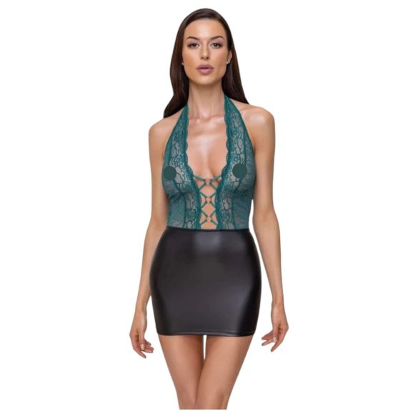 Cottelli - abito lucido con pizzo e lacci (nero-verde) - XL