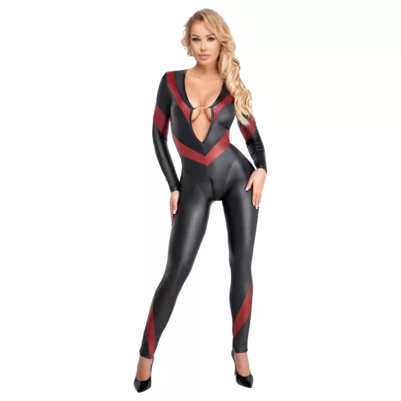Cottelli - tuta effetto pelle con zip - nero