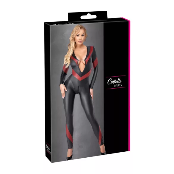 Cottelli - tuta effetto pelle con zip - nero