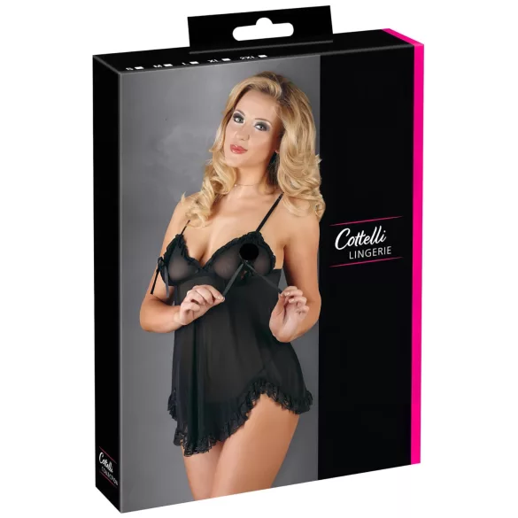 Cottelli - Babydoll trasparente con volant - nero - XL