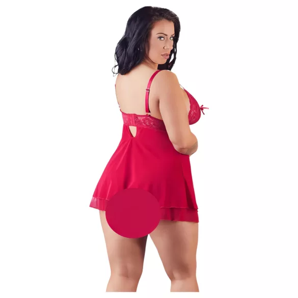 Cottelli Plus Size - babydoll trasparente in pizzo - rosso - 2XL