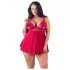 Cottelli Plus Size - babydoll trasparente in pizzo - rosso - 4XL