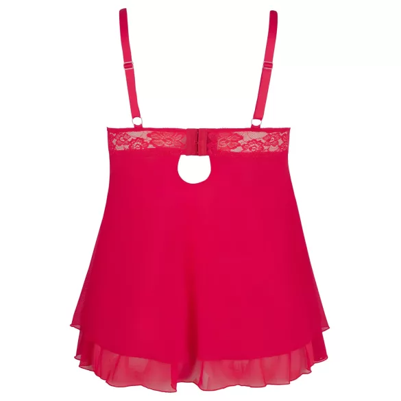 Cottelli Plus Size - babydoll trasparente in pizzo - rosso - 4XL