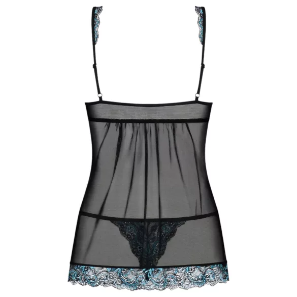 Obsessive - babydoll ricamato e perizoma - nero turchese