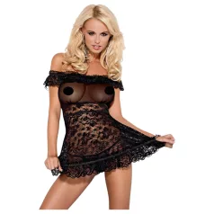 Obsessive - babydoll con volant e perizoma - nero