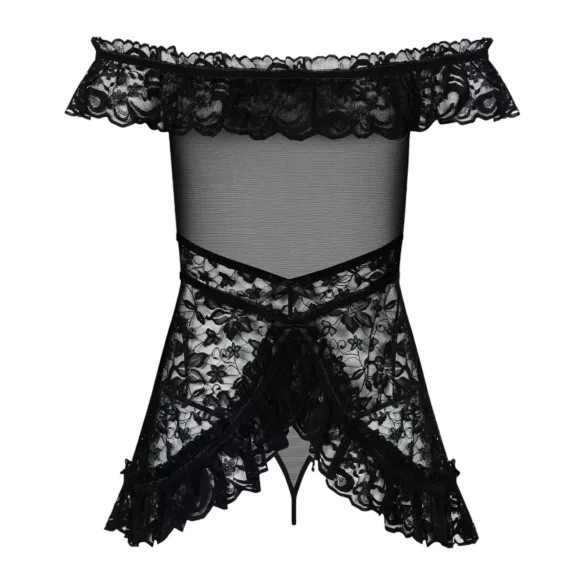 Obsessive - babydoll con volant e perizoma - nero
