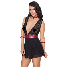 Cottelli Bondage - Babydoll in pizzo nero con collarino