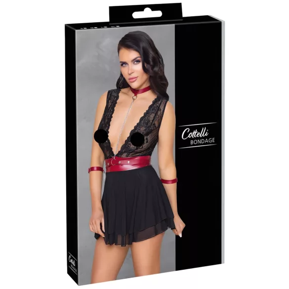 Cottelli Bondage - Babydoll in pizzo nero con collarino - M
