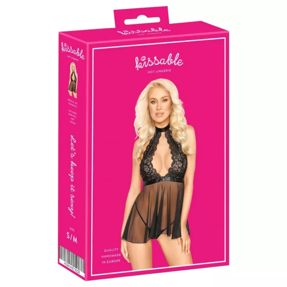 Kissable - babydoll con collo allacciato - pizzo nero