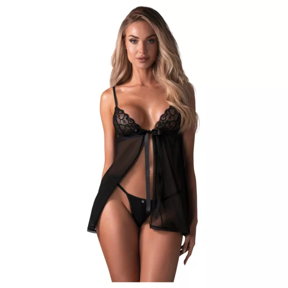 Obsessive - babydoll in pizzo nero con perizoma