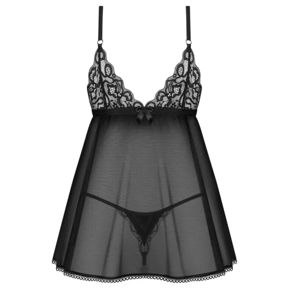 Obsessive - babydoll in pizzo nero con perizoma