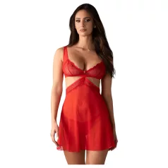 Obsessive - babydoll trasparente in pizzo rosso con perizoma