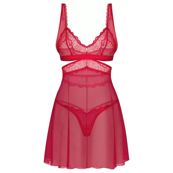 Obsessive - babydoll trasparente in pizzo rosso con perizoma - L/XL