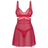 Obsessive - babydoll trasparente in pizzo rosso con perizoma - L/XL