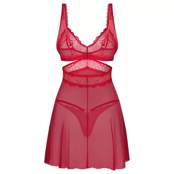 Obsessive - babydoll trasparente in pizzo rosso con perizoma - L/XL