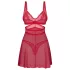 Obsessive - babydoll trasparente in pizzo rosso con perizoma - L/XL