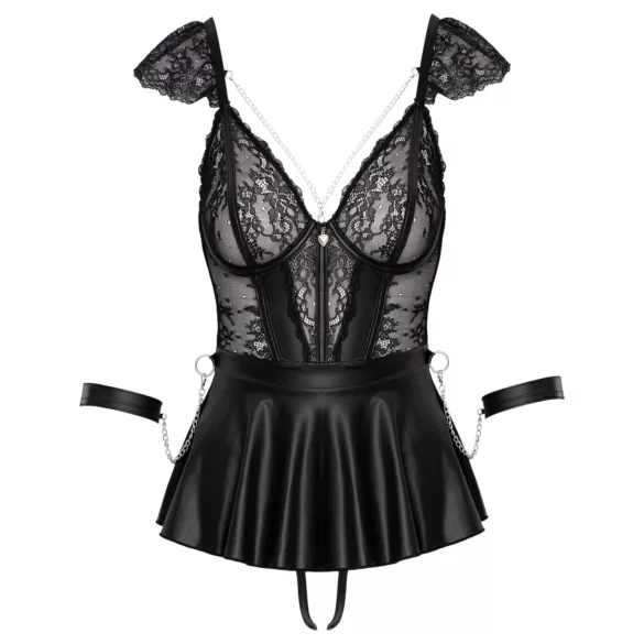 Cottelli Bondage - mini abito in pizzo con manette (nero) - L