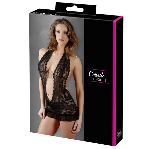 Cottelli - Abito mini in pizzo con collo - nero - XL
