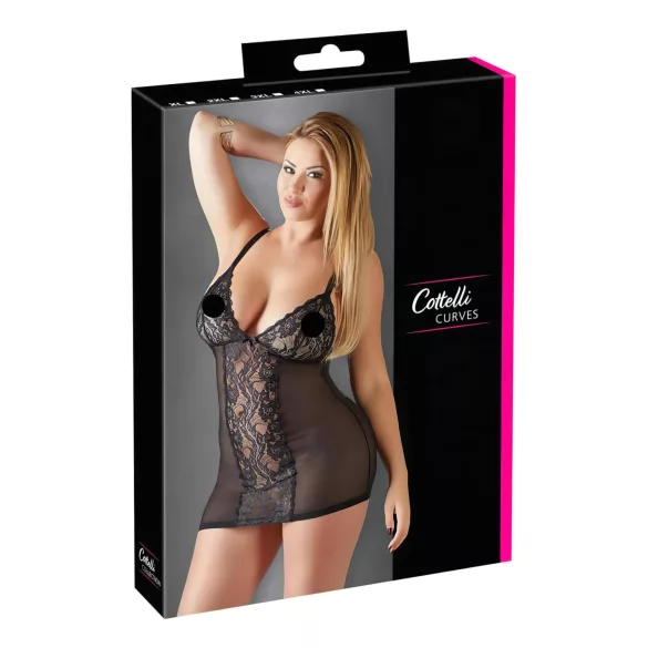 Cottelli Plus Size - babydoll trasparente in pizzo - nero