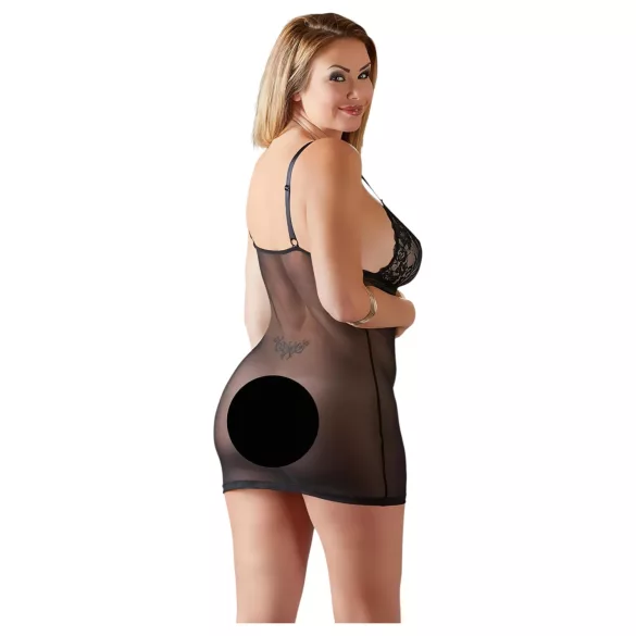 Cottelli Plus Size - babydoll trasparente in pizzo - nero