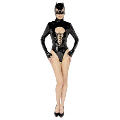   Body Lucido Nero con Maniche Lunghe e Decorazione a Corsetto - Maschera Batwoman Inclusa