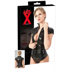 LATEX - maglietta donna manica corta con zip - nero