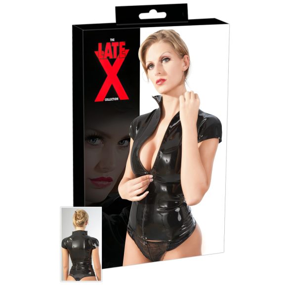 LATEX - Top da donna con zip e maniche corte (nero) - M
