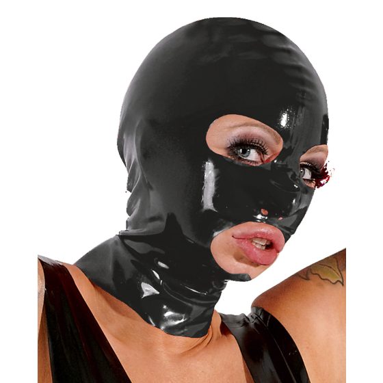 Maschera integrale in lattice nero con aperture per occhi e bocca