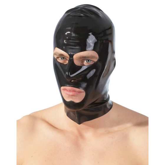 Maschera integrale in lattice nero con aperture per occhi e bocca