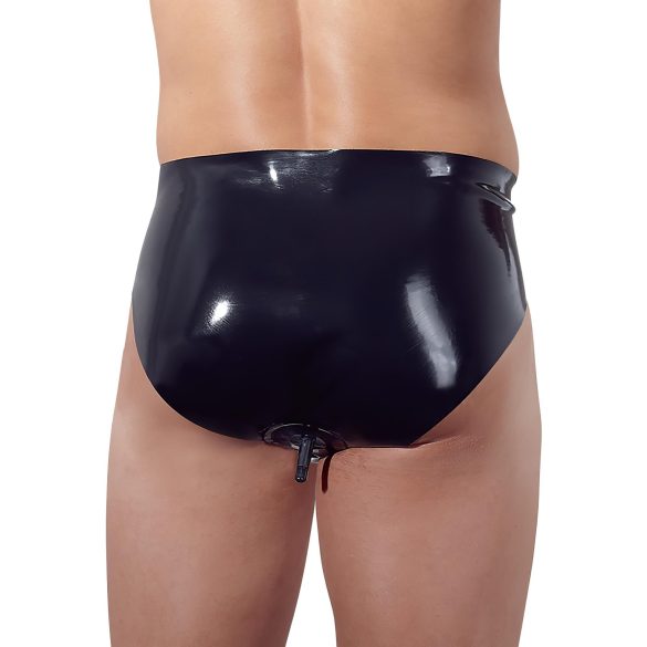 LATEX - slip uomo con dildo anale interno conico (nero) - L
