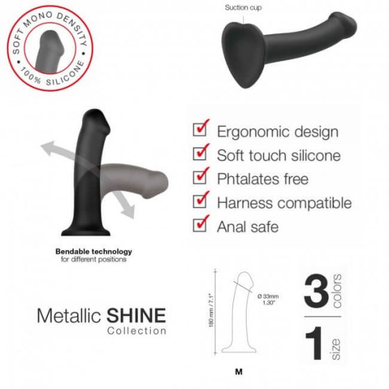 Dildo Strap-on-me Metallic Shine M in Silicone Compatibile con la Pelle - Taglia Media (Blu Metallizzato)
