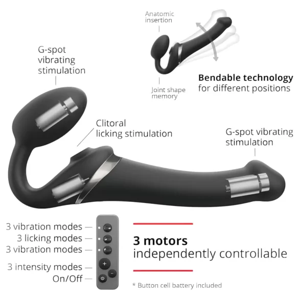 Strap-on-me - vibratore strap-on onde d’aria - M - silicone nero