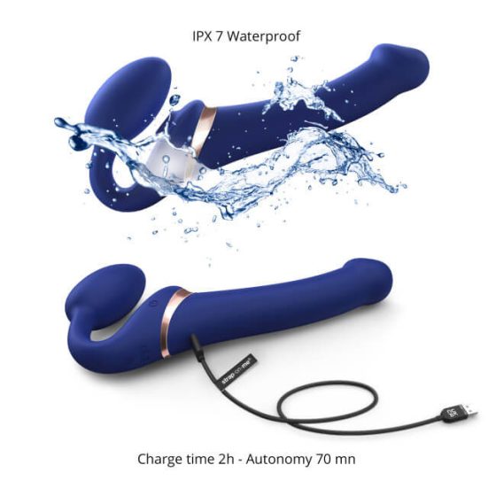 Strap-on-me Piccolo – vibratore indossabile senza cinghie con stimolatore clitorideo ad onda d'aria – blu