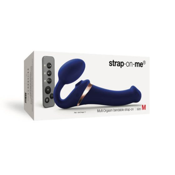Vibratore Strap-On-Me M senza cintura con stimolatore clitorideo ad aria - misura media (blu)