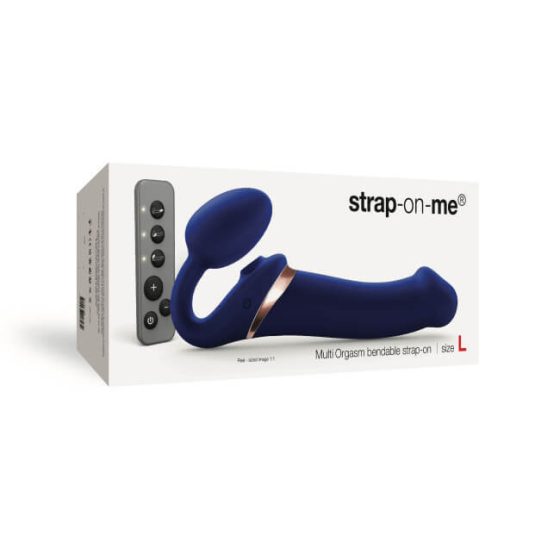 Strap-on-me L - Vibratore Strapless con Stimolatore Clitorideo ad Aria - Grande (Blu)