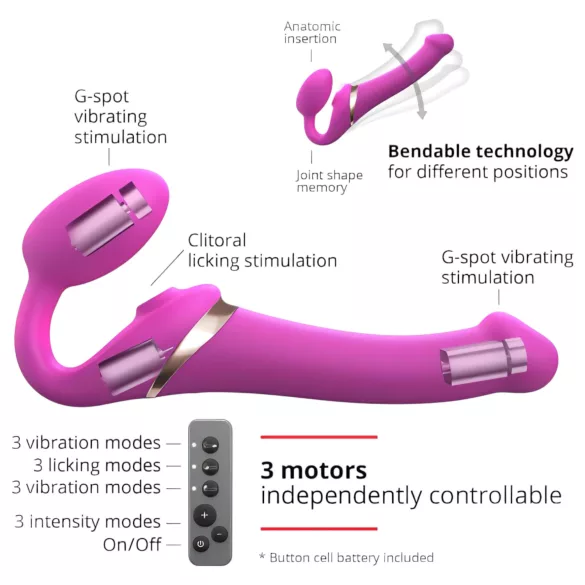 Strap-on-me M - vibratore strap-on ad onde d’aria (rosa)