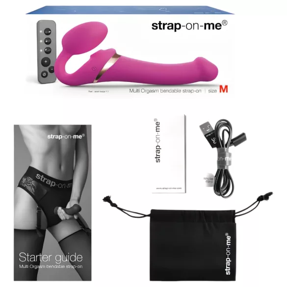 Strap-on-me M - vibratore strap-on ad onde d’aria (rosa)