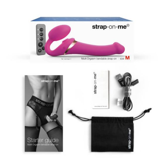 Strap-on-me M - Dildo senza cinghie vibrante con stimolatore clitorideo ad onda d'aria - taglia media (rosa)