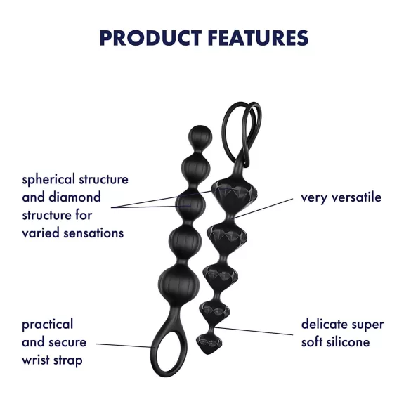 Satisfyer Love Beads - set di dildo anale con perle - silicone nero