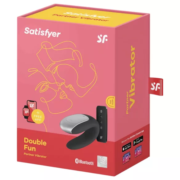 Satisfyer Double Fun - vibratore per coppia smart e impermeabile - nero