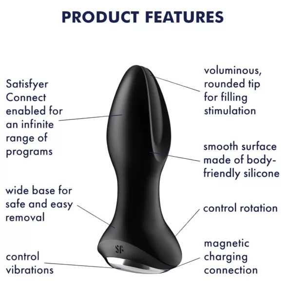 Satisfyer Rotator Plug 2 - plug anale vibrante perlato - silicone nero