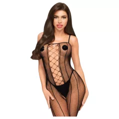 Penthouse - body aperto con rete e strisce - nero - XL