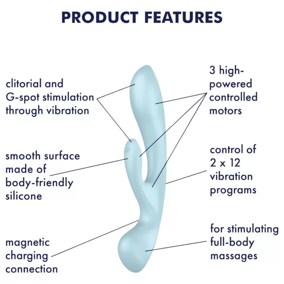 Satisfyer Triple Oh - vibratore ricaricabile con braccio per il clitoride (blu)