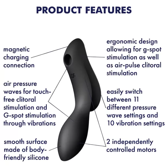 Satisfyer Curvy Trinity 2 - succhiare clitoride e vibratore 2in1 - nero