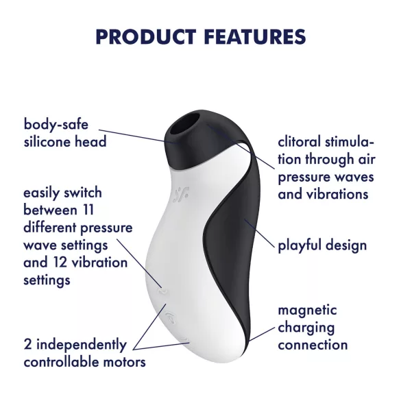 Satisfyer Orca - stimolatore clitorideo ad onde d’aria impermeabile (bianco e nero)